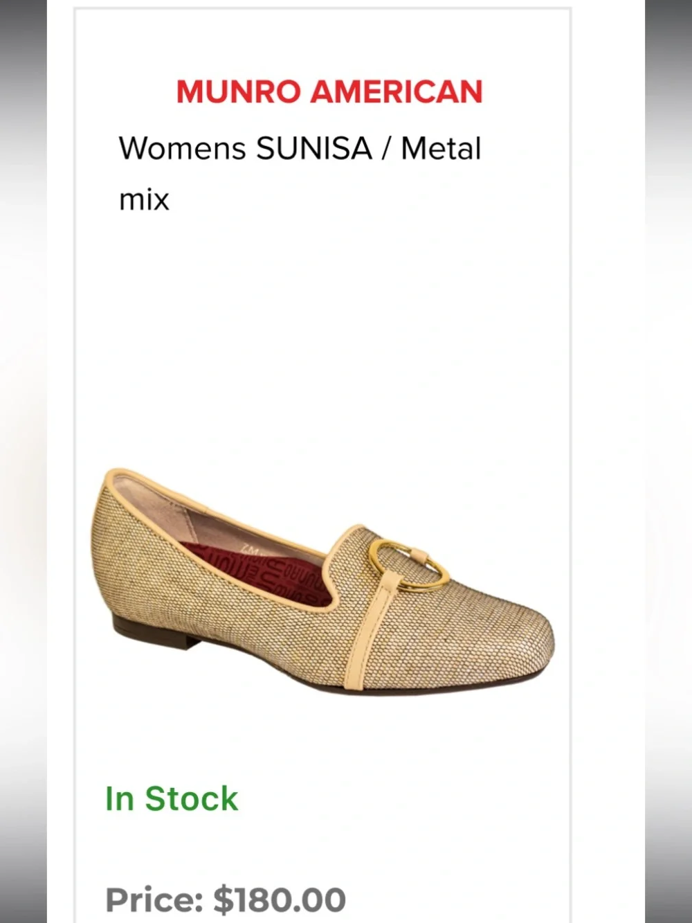 Munro Beige Woven Loafers with Gold Ring